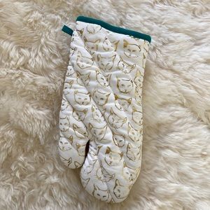 anthropologie leah goren cat study print oven mitt teal gold